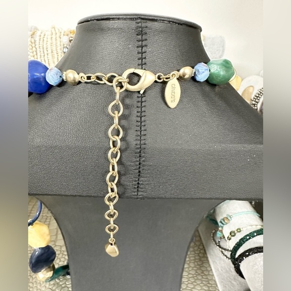 Chico's Long Resin Jade Aventurine Multi Colored Beaded Gold Tone Necklace - Picture 4 of 4